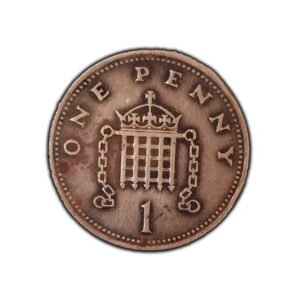 Vintage British One Penny Coin with Crowned Portcullis